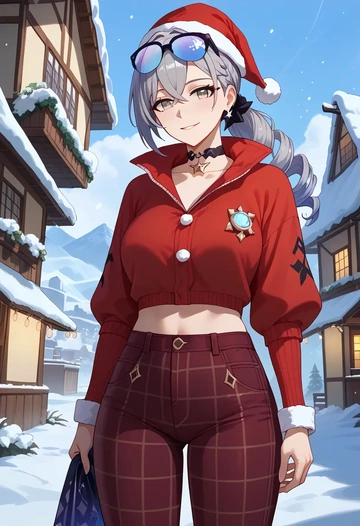 star rail,silver wolf,Christmas,plaid trousers  - AI generated anime art